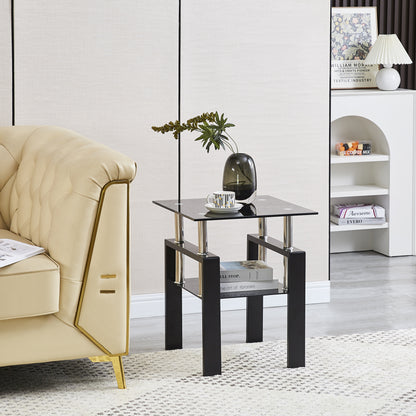 Black Glass Side Table - 17.71" Modern Coffee Table