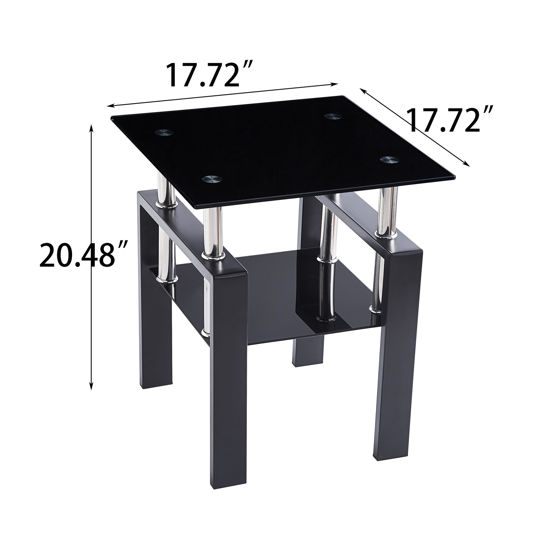 Black Glass Side Table - 17.71" Modern Coffee Table