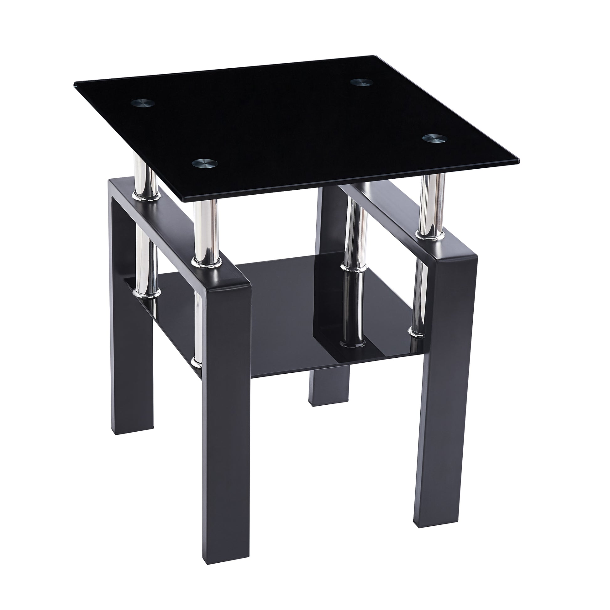 Black Glass Side Table - 17.71" Modern Coffee Table
