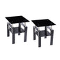 2-Piece Tempered Black Glass Sofa Table, Black Noghtstand with Metal Leg for Living Room