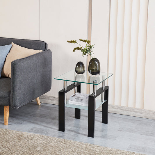 Clear Tempered Glass End Table - 2-Tier Storage Side Table for Living Room