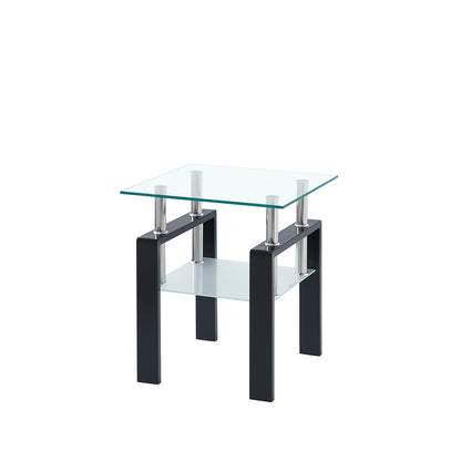 Clear Tempered Glass End Table - 2-Tier Storage Side Table for Living Room