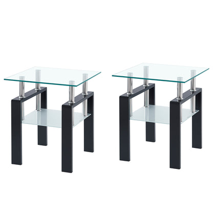 Clear Tempered Glass End Table - 2-Tier Storage Side Table for Living Room