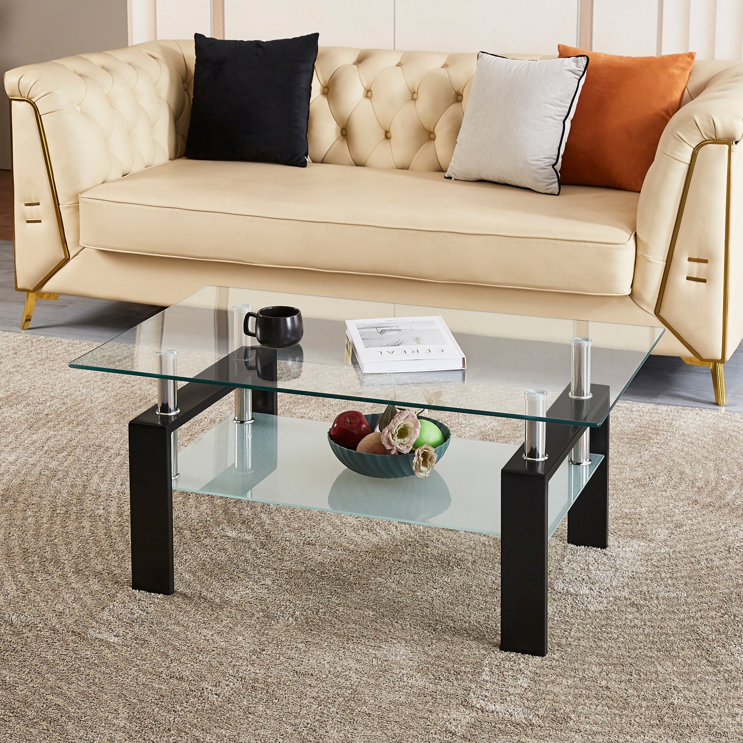Clear Glass Coffee Table - Modern Living Room Center Table