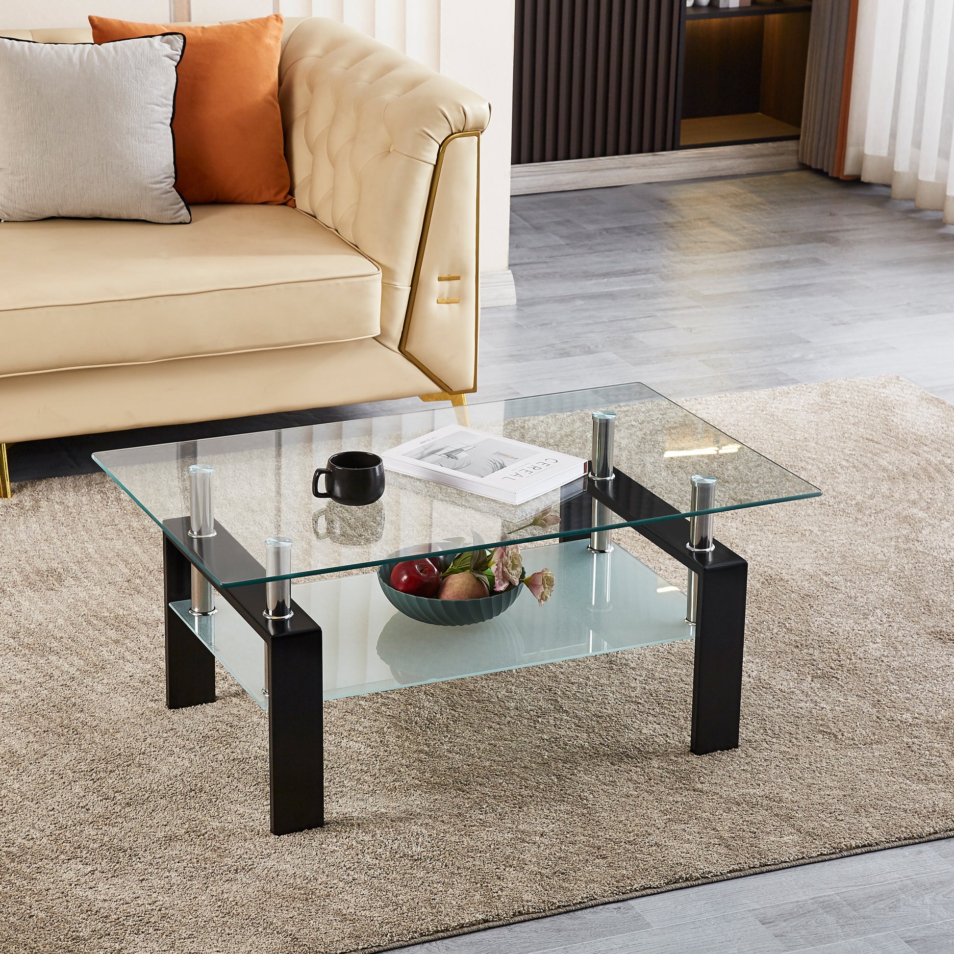 Clear Glass Coffee Table - Modern Living Room Center Table