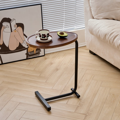 Brown C-shaped Side Table, Small Sofa Table for Living room