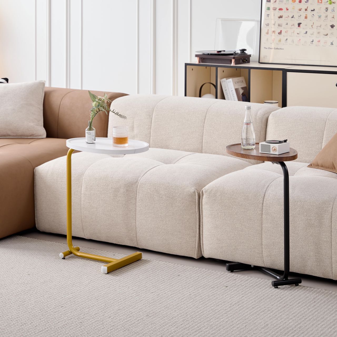 White Metal Side Table - Small Sofa Table for Living Room