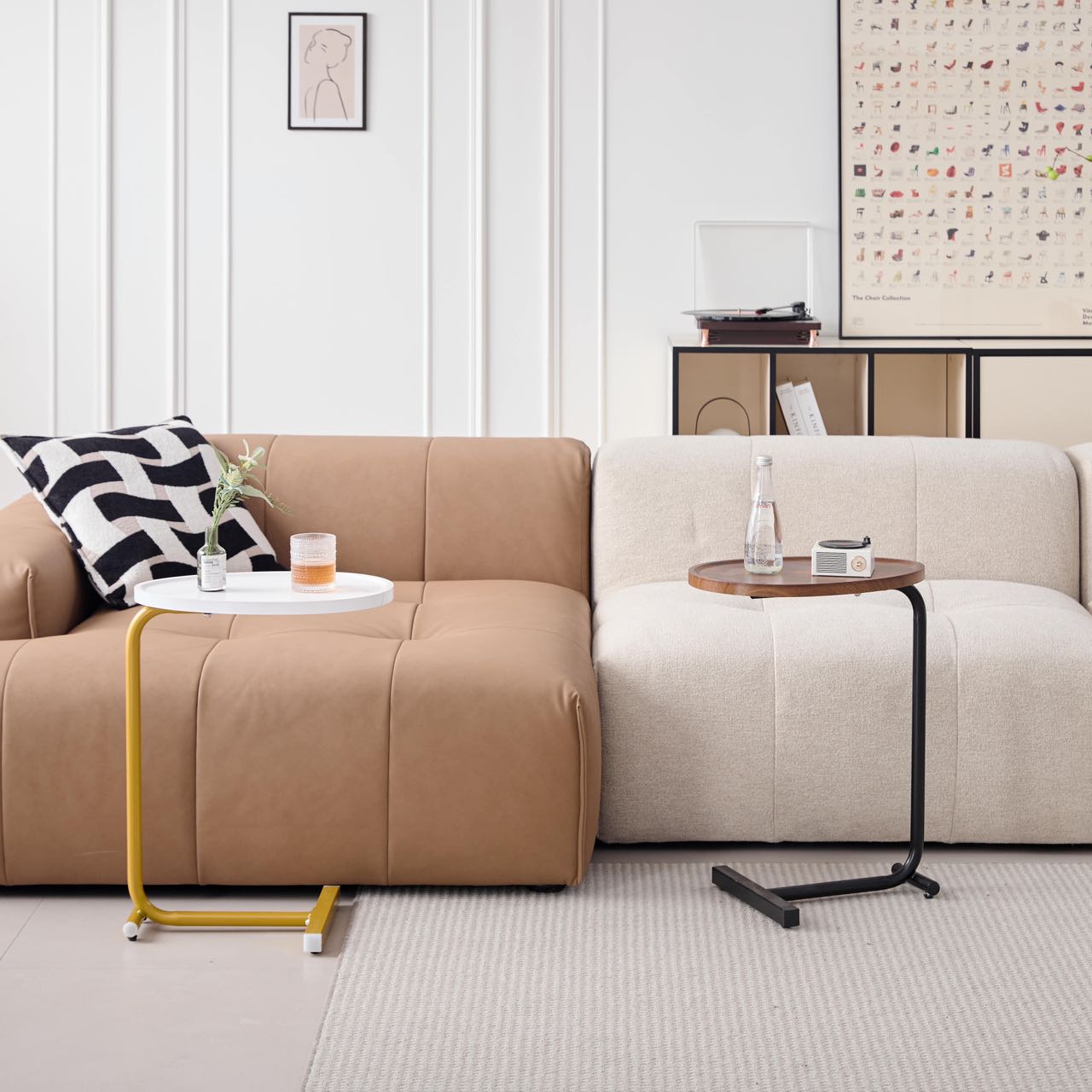 White Metal Side Table - Small Sofa Table for Living Room