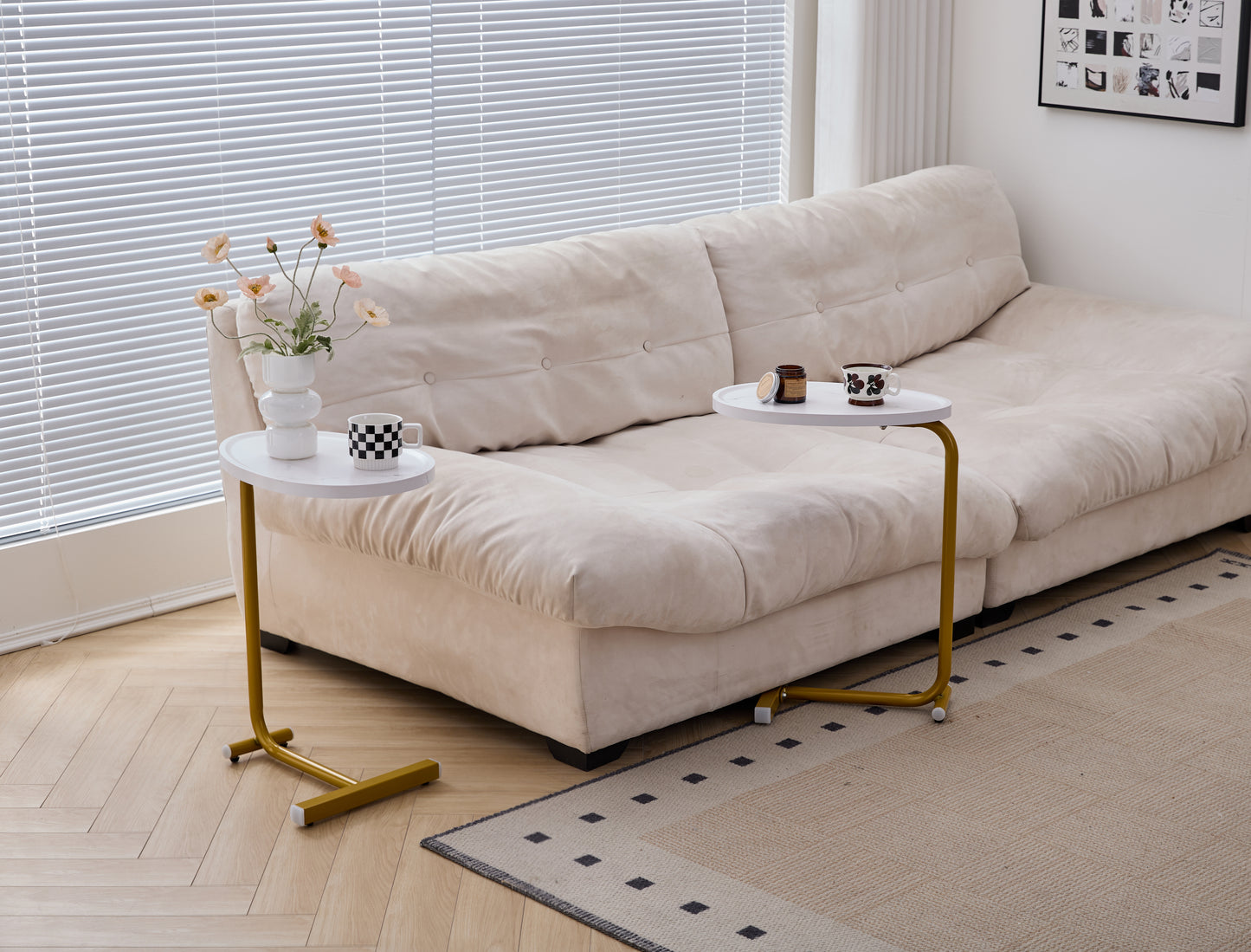 White Metal Side Table - Small Sofa Table for Living Room