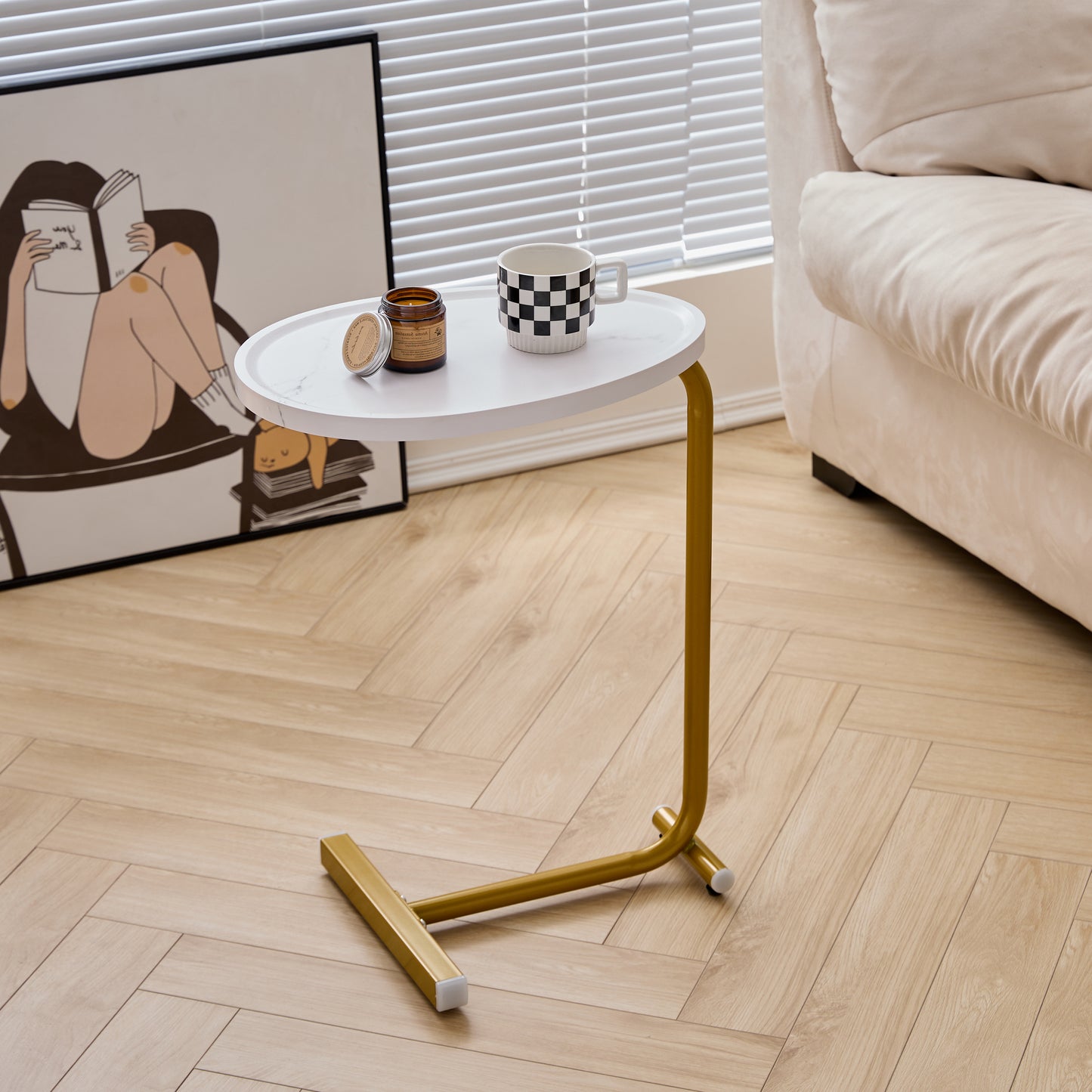 White Metal Side Table - Small Sofa Table for Living Room