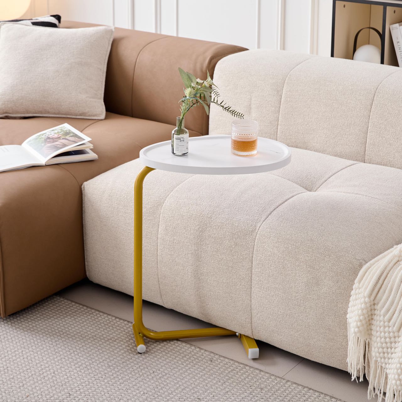 White Metal Side Table - Small Sofa Table for Living Room