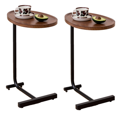 2-pieces Brown C-shaped Side Table, Small Sofa Table for Small Spaces, Living Room, Bedroom