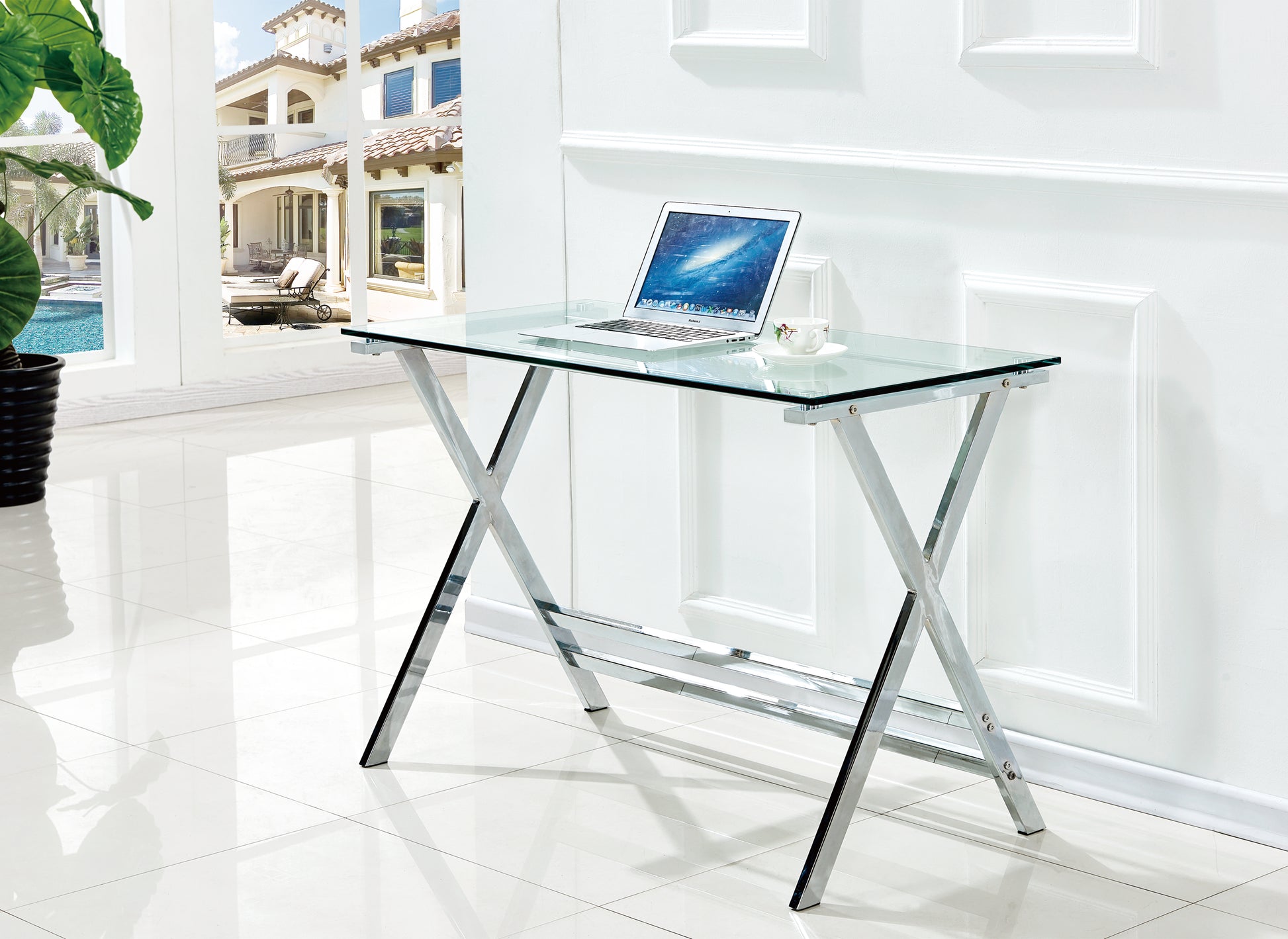 Glass Computer Desk, Transparent Tempered  Glass Laptop Table with Rounded Edges Desks, Sofa Table