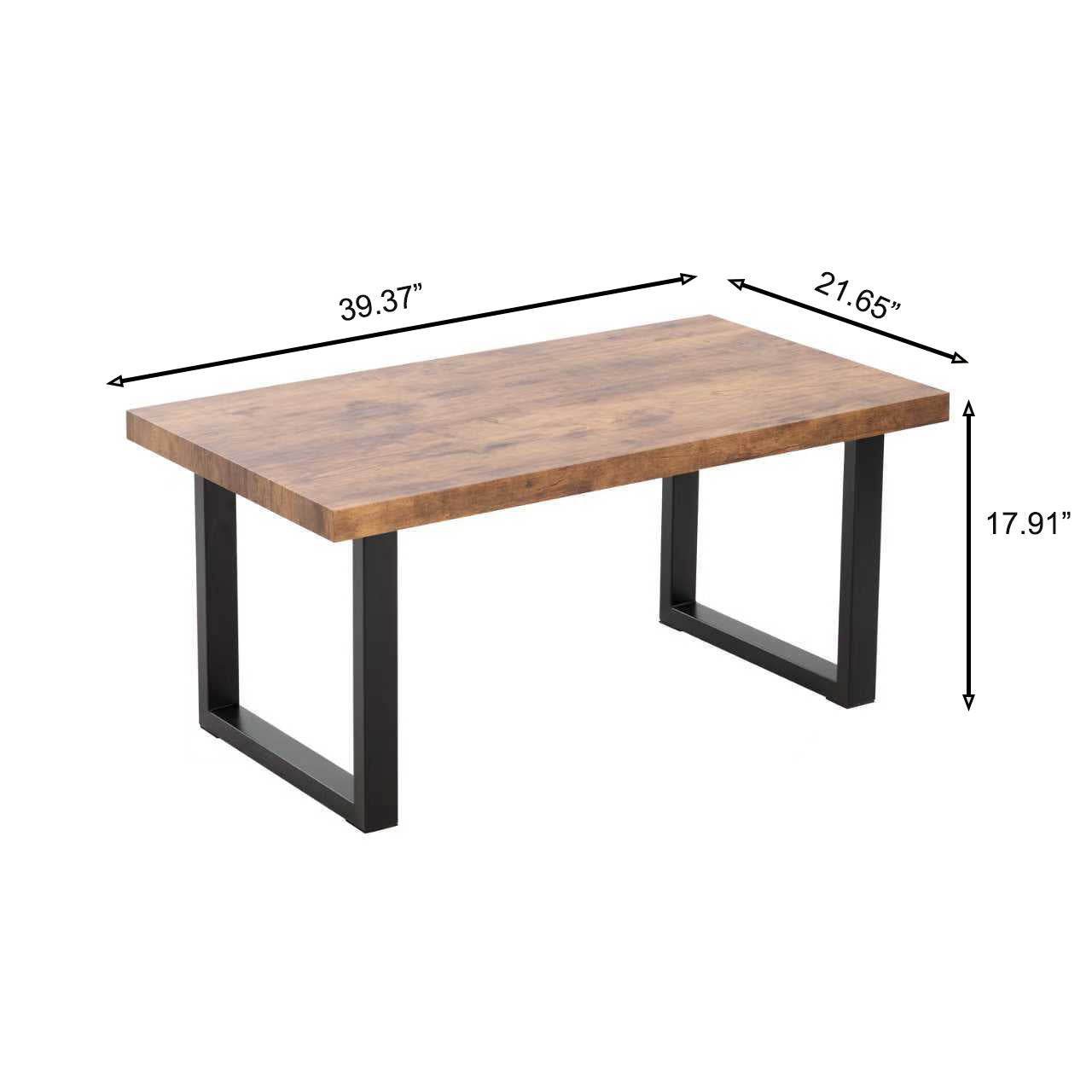 Walnut MDF Coffee Table with Metal Legs - 43.3" x 21.6" for Living Room
