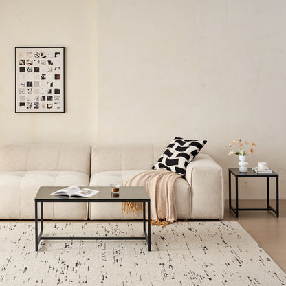 Black Glass CoffeeTable - Small Tea Table with Metal Legs for Living Room