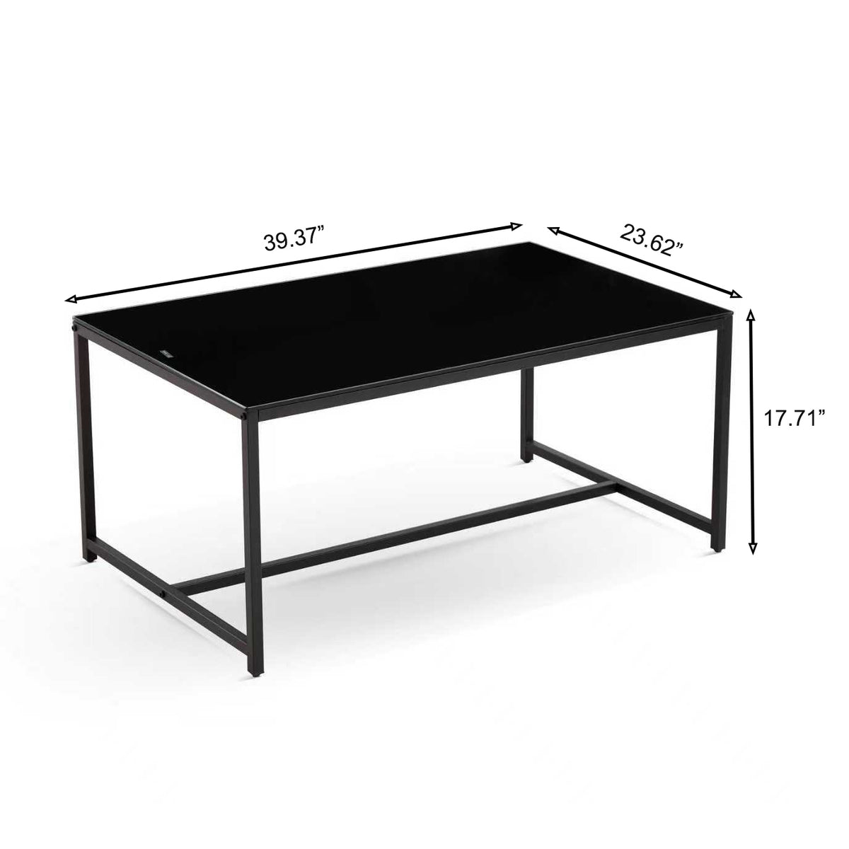 Black Glass CoffeeTable - Small Tea Table with Metal Legs for Living Room
