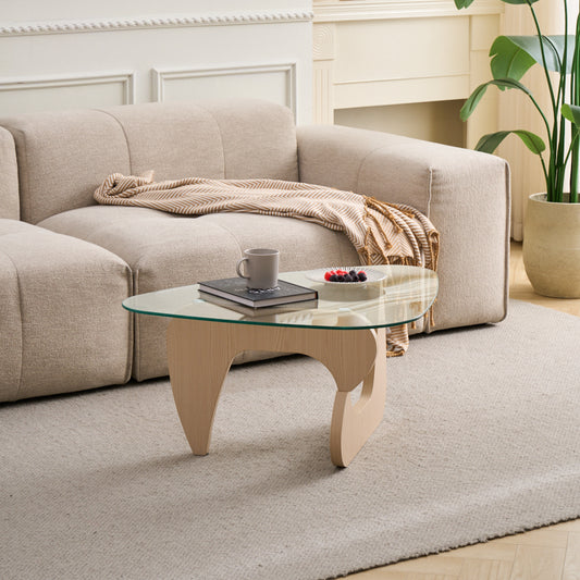 Glass Coffee Tables Small Farmhouse Coffee Table Mid-Century Modern Wood Center Table for Living Room, Walnut Brown