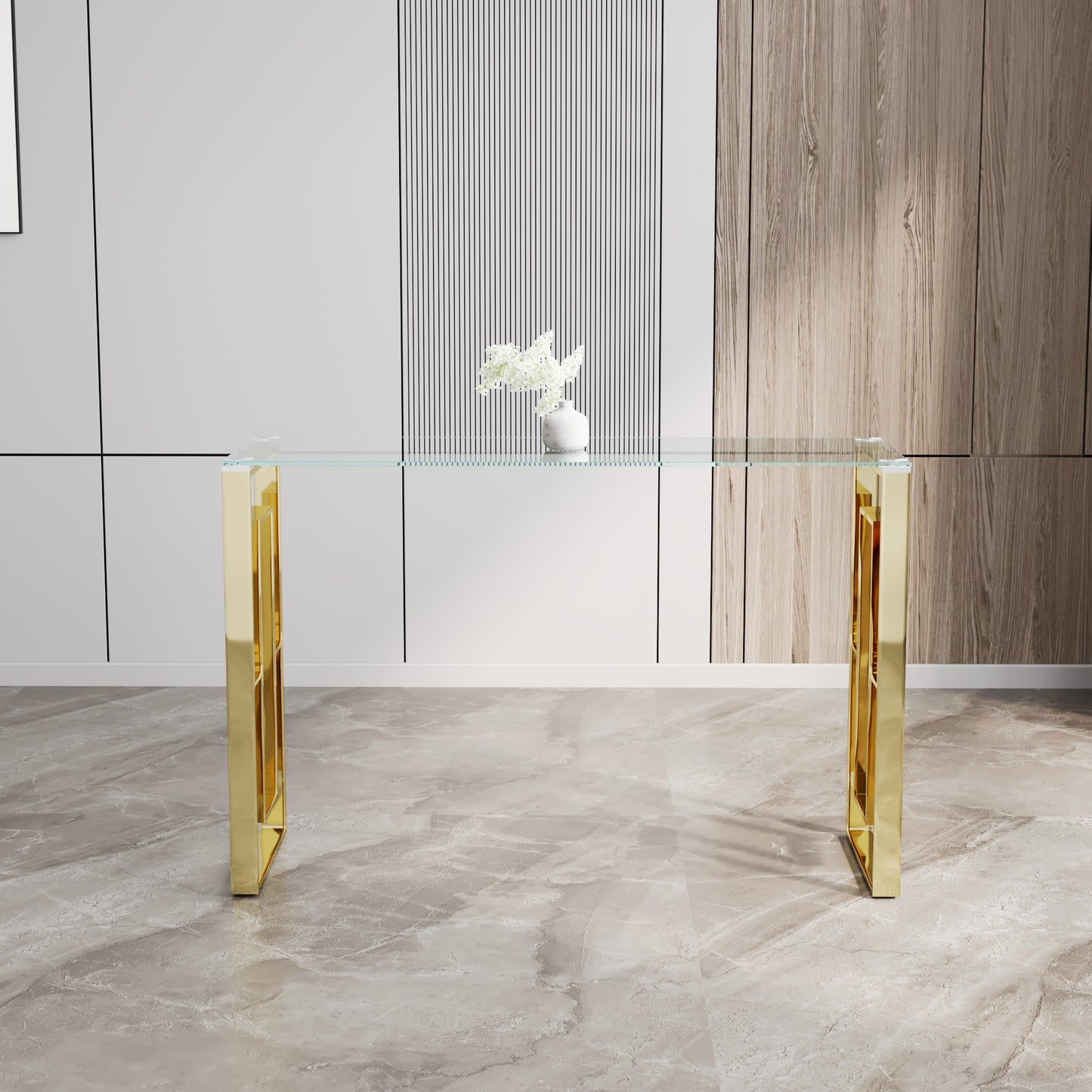 Golden Transparent Stainless Steel Console Table