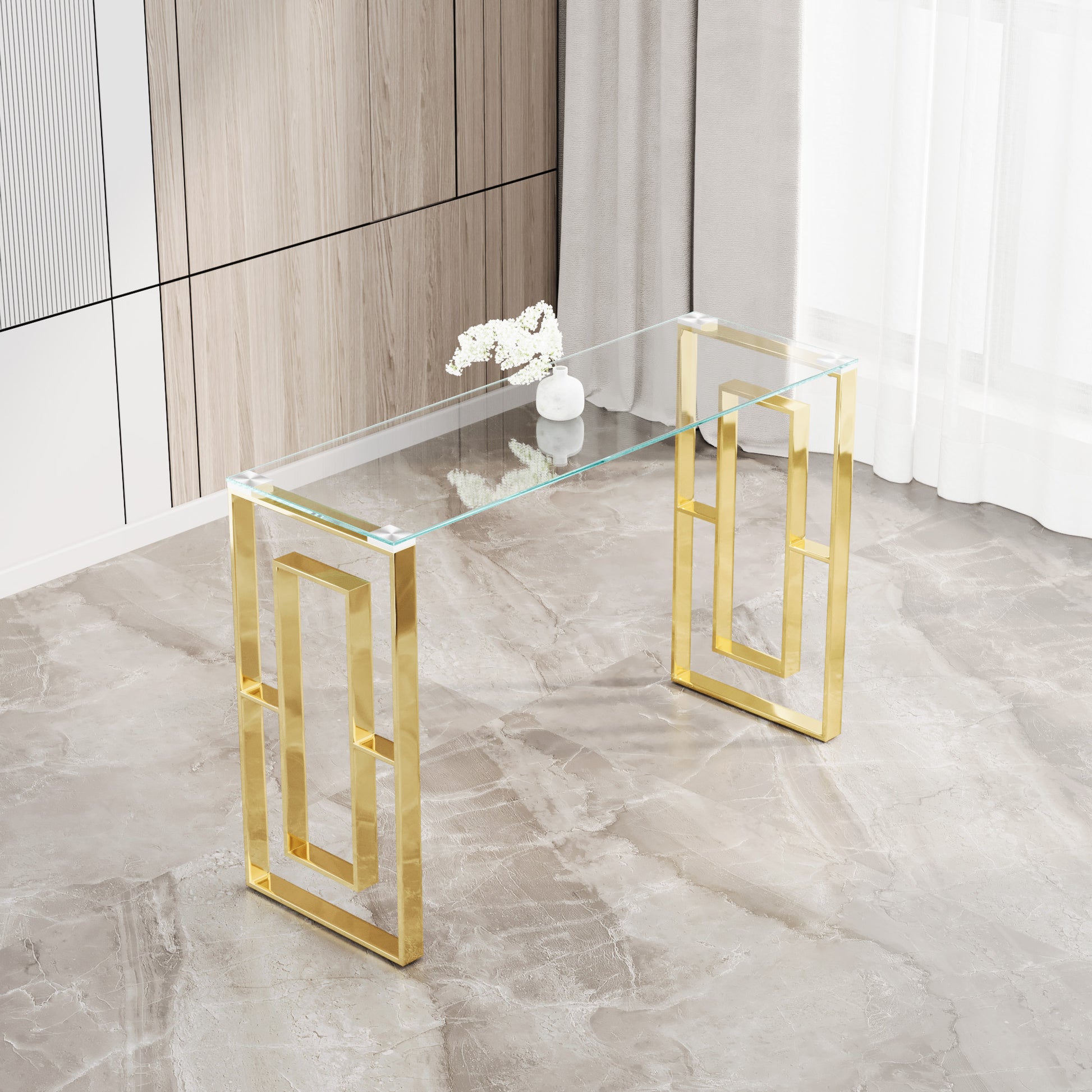 Golden Transparent Stainless Steel Console Table