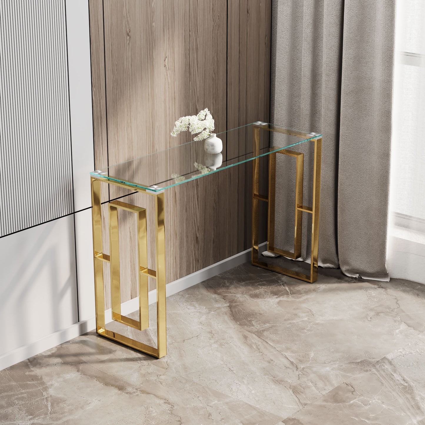 Golden Transparent Stainless Steel Console Table