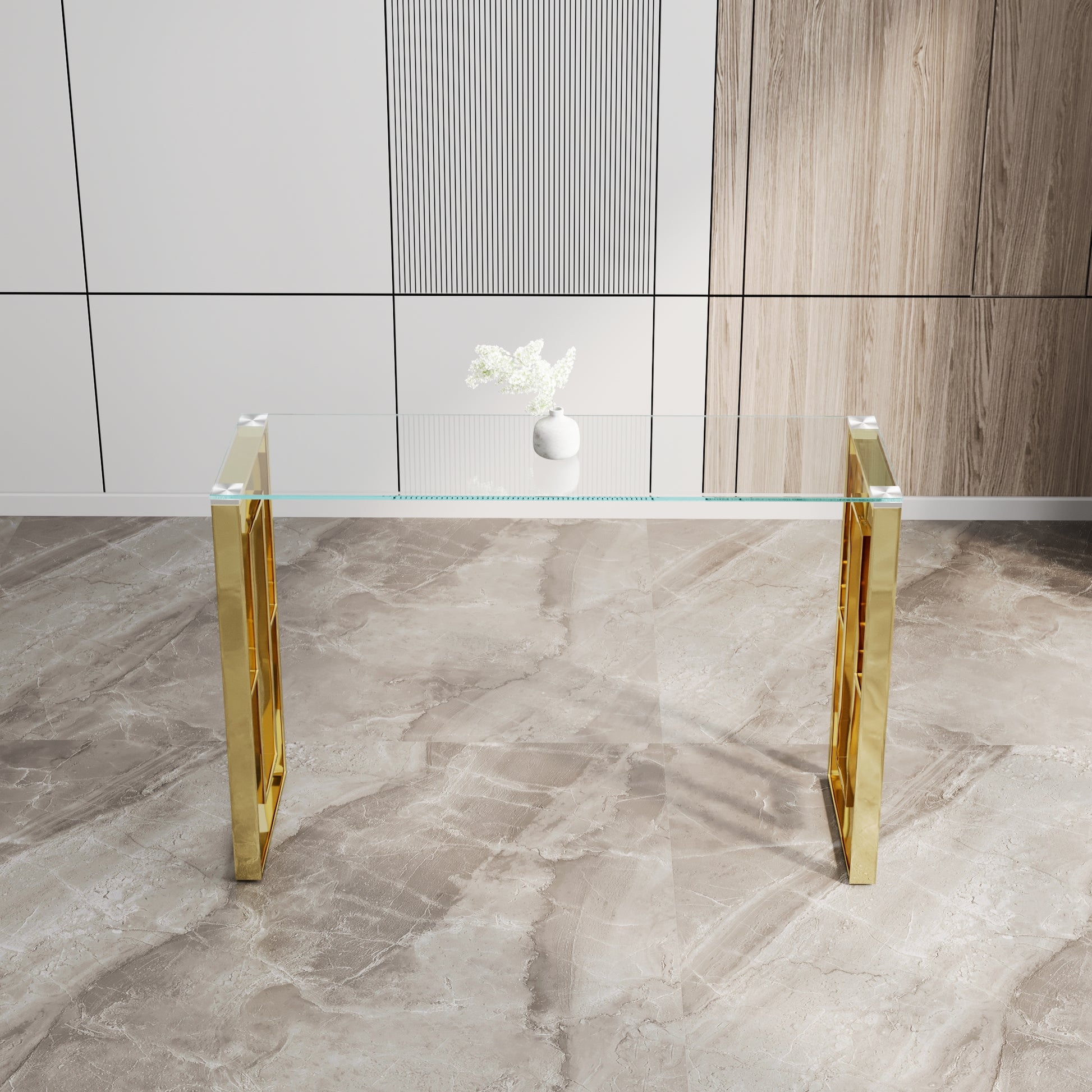 Golden Transparent Stainless Steel Console Table