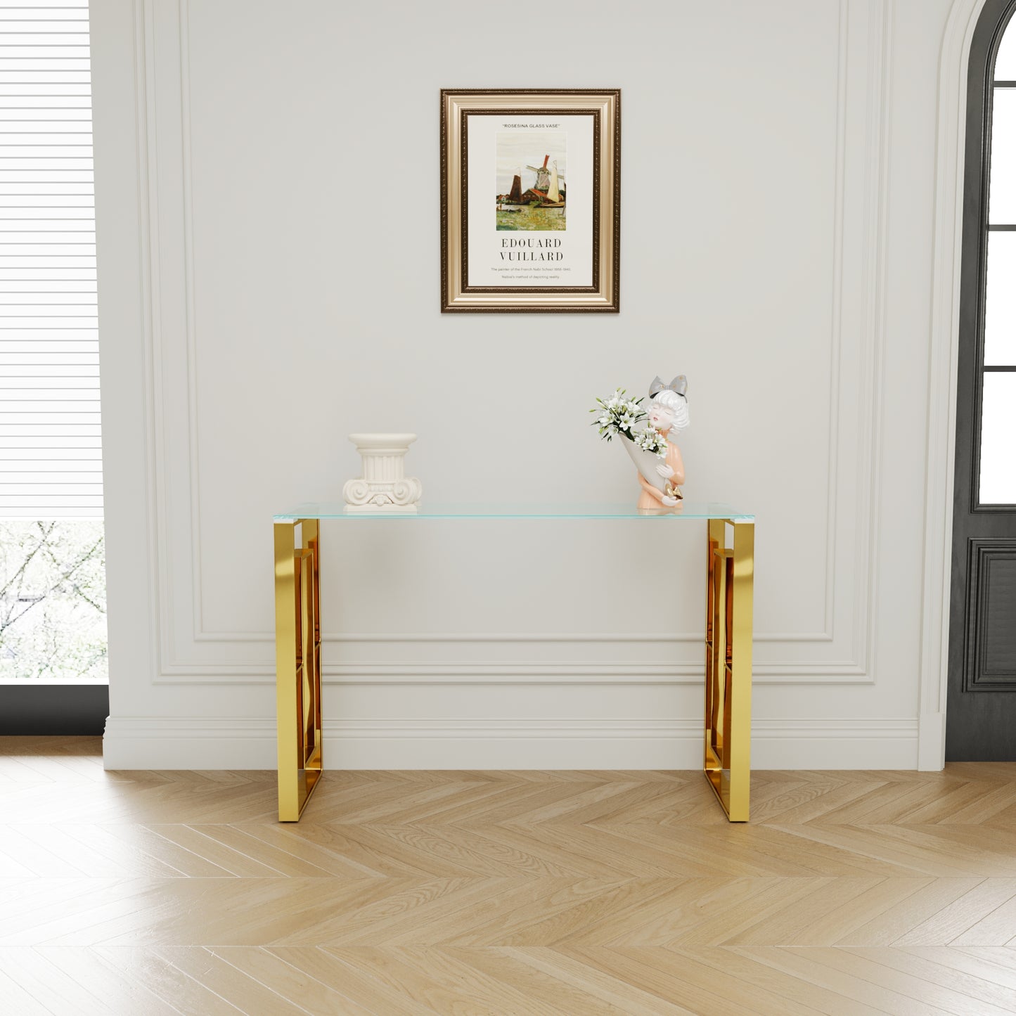Golden Transparent Stainless Steel Console Table