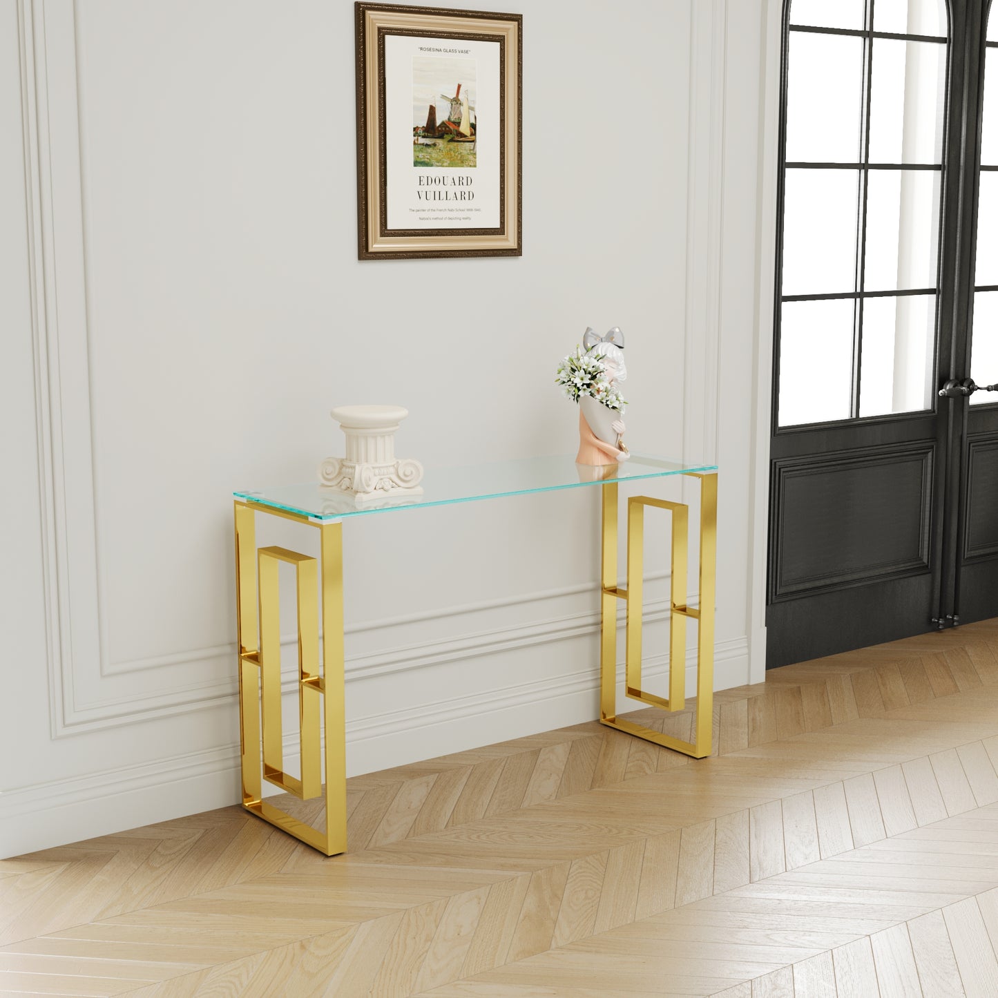 Golden Transparent Stainless Steel Console Table