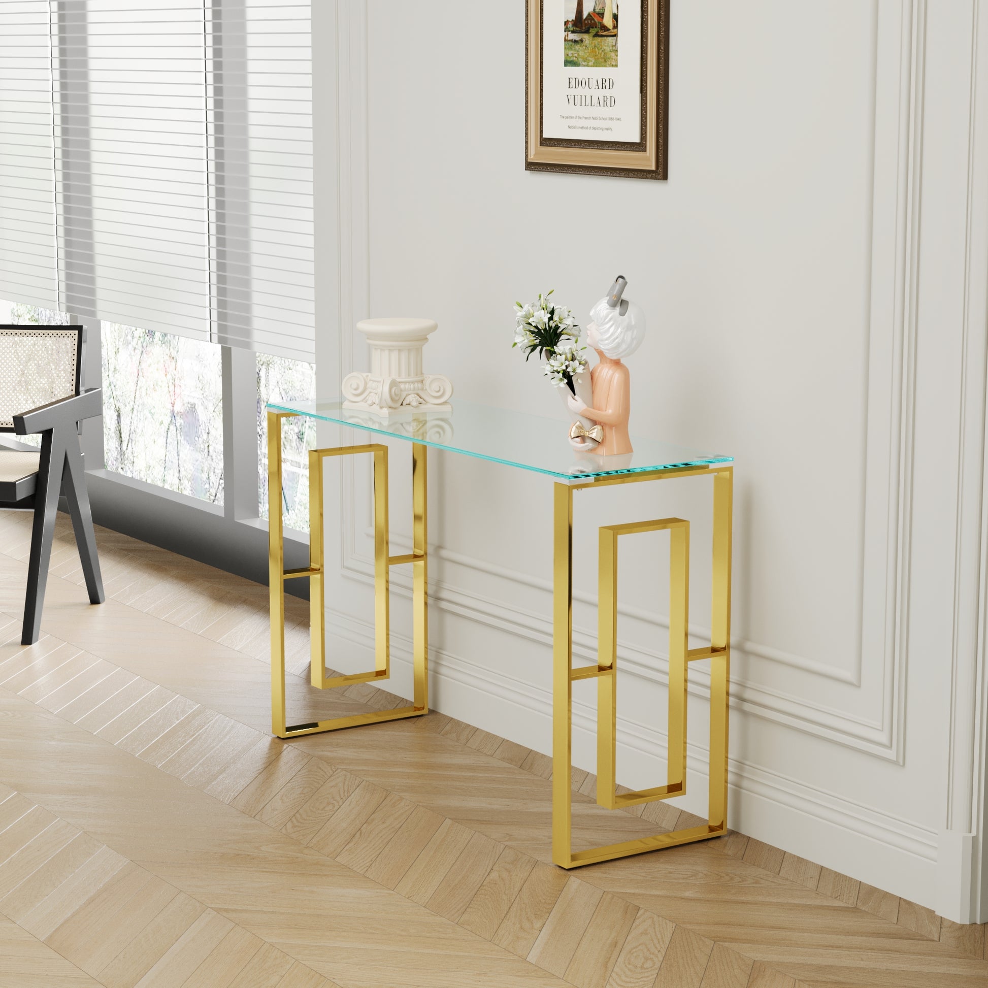 Golden Transparent Stainless Steel Console Table