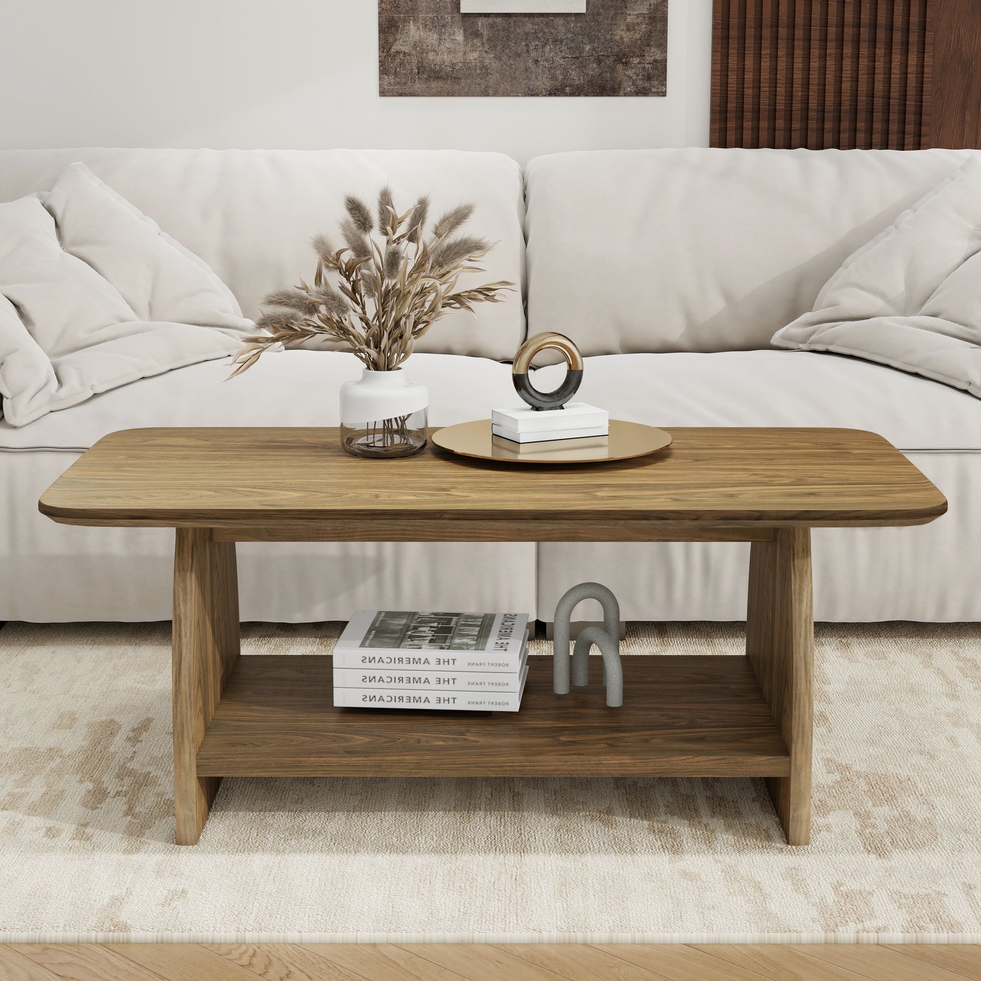 47 Inch Modern Coffee Table - Storage & Wood Design