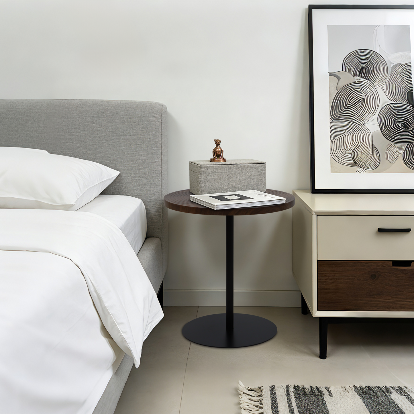 Round Nesting Tables - Walnut Black Set of 2 for Living Room