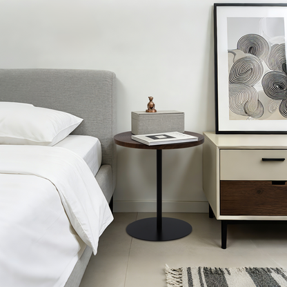 Round Nesting Tables - Walnut Black Set of 2 for Living Room