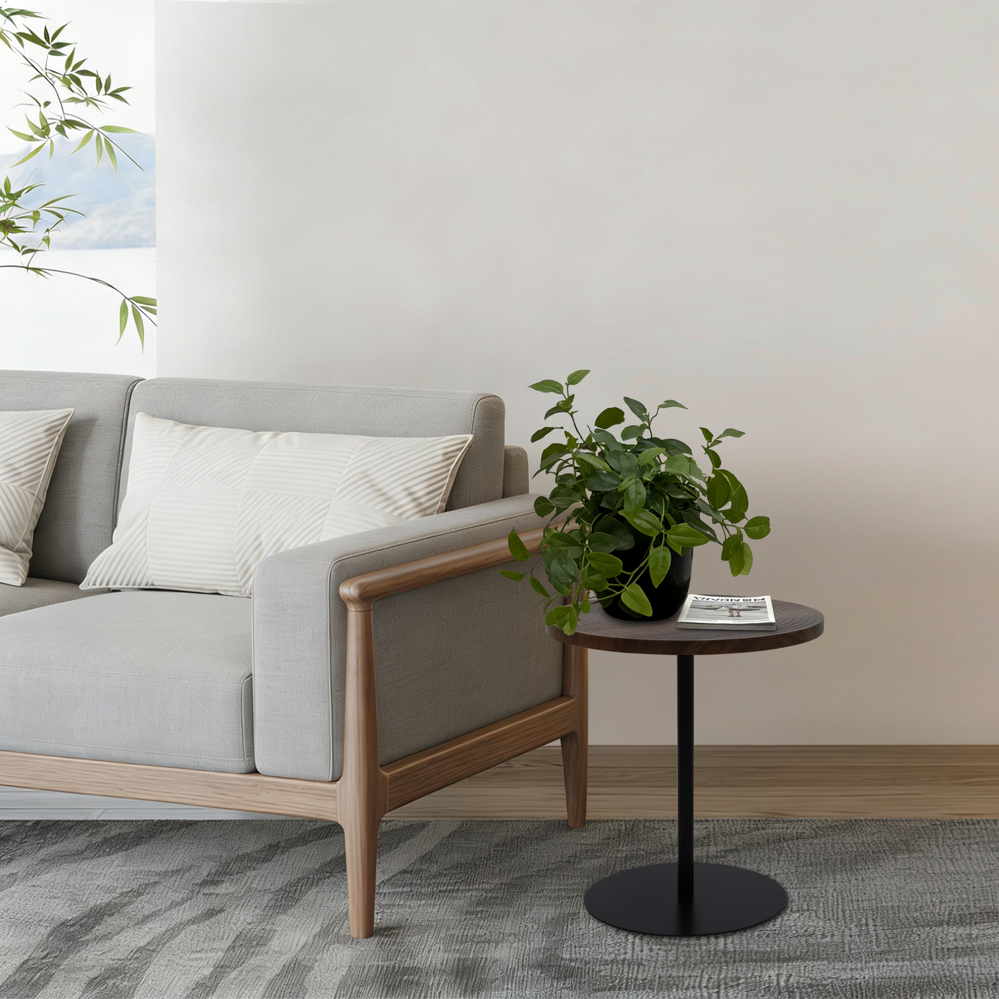 Round Nesting Tables - Walnut Black Set of 2 for Living Room