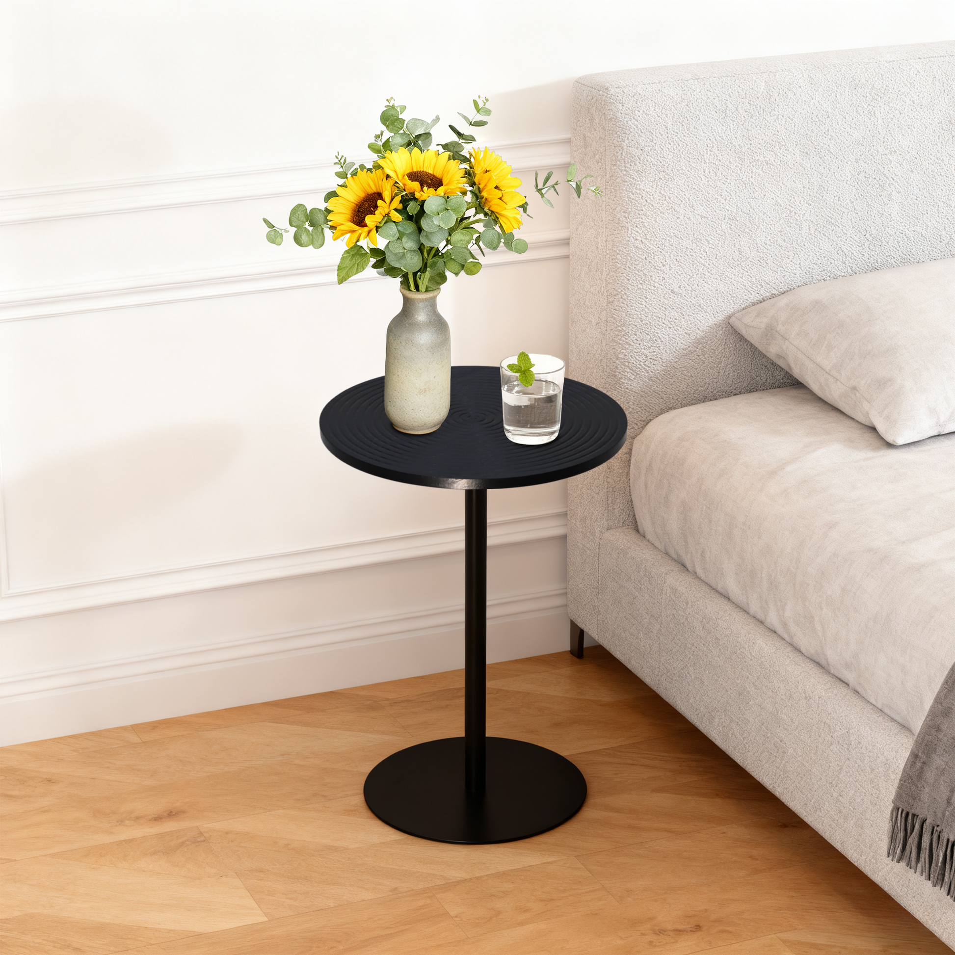 Round Nesting Tables - Walnut Black Set of 2 for Living Room