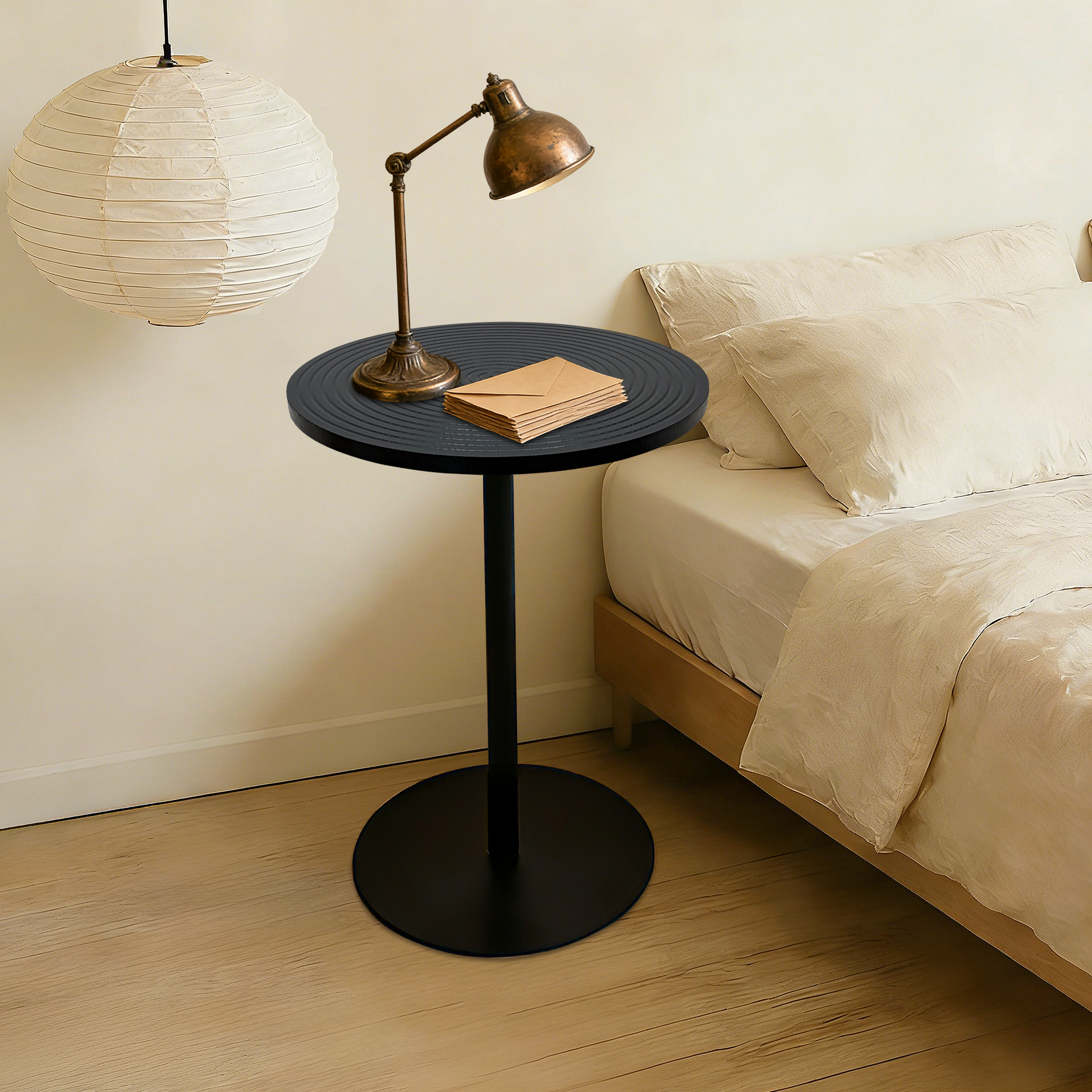 Round Nesting Tables - Walnut Black Set of 2 for Living Room
