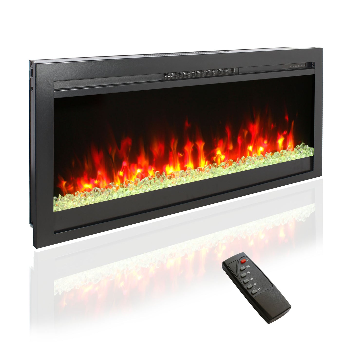 44 inch in wall recessed  electric fireplace with remote and multi color flame & emberbed, LED light heater