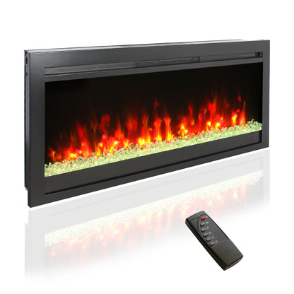 44 inch in wall recessed  electric fireplace with remote and multi color flame & emberbed, LED light heater