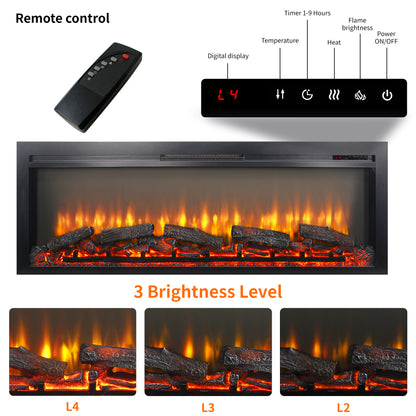 Living Room Antique Black Wall Mounted Electric Fireplace 54 Inch with Flame Effect