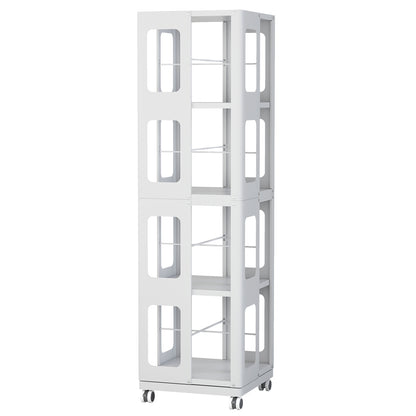 Large White Steel Rotating Bookshelf with 360° Wheels for Storage for Living Room