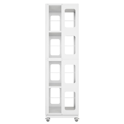 Large White Steel Rotating Bookshelf with 360° Wheels for Storage for Living Room
