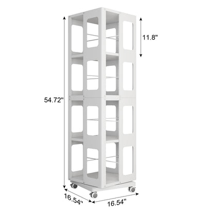 Large White Steel Rotating Bookshelf with 360° Wheels for Storage for Living Room
