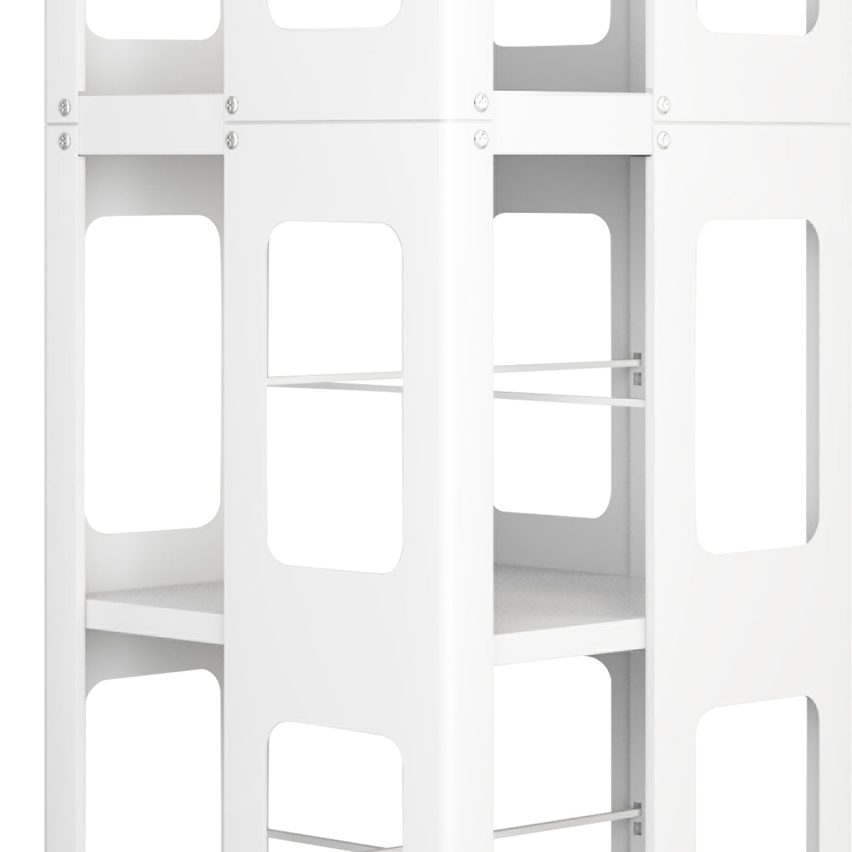 Large White Steel Rotating Bookshelf with 360° Wheels for Storage for Living Room