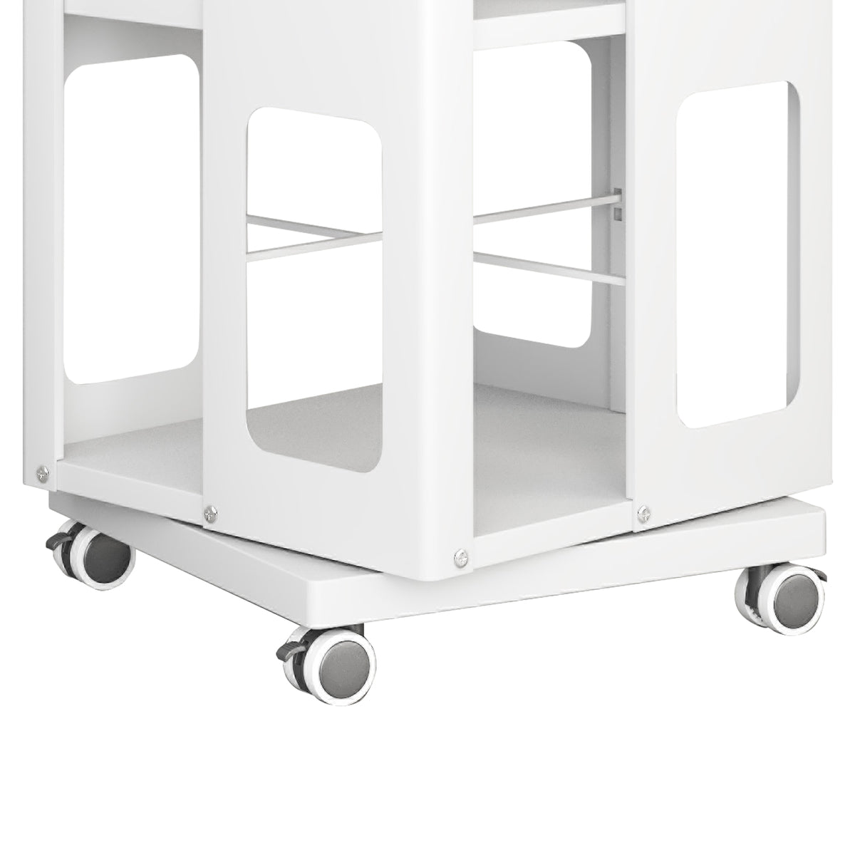 Large White Steel Rotating Bookshelf with 360° Wheels for Storage for Living Room