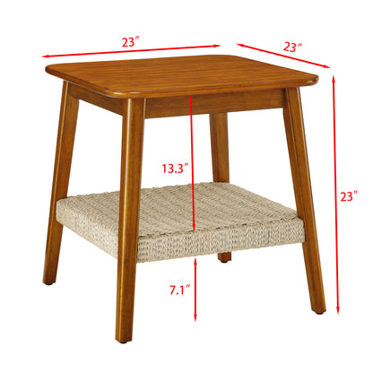 Walnut Woven Side Table with Storage for Living Room