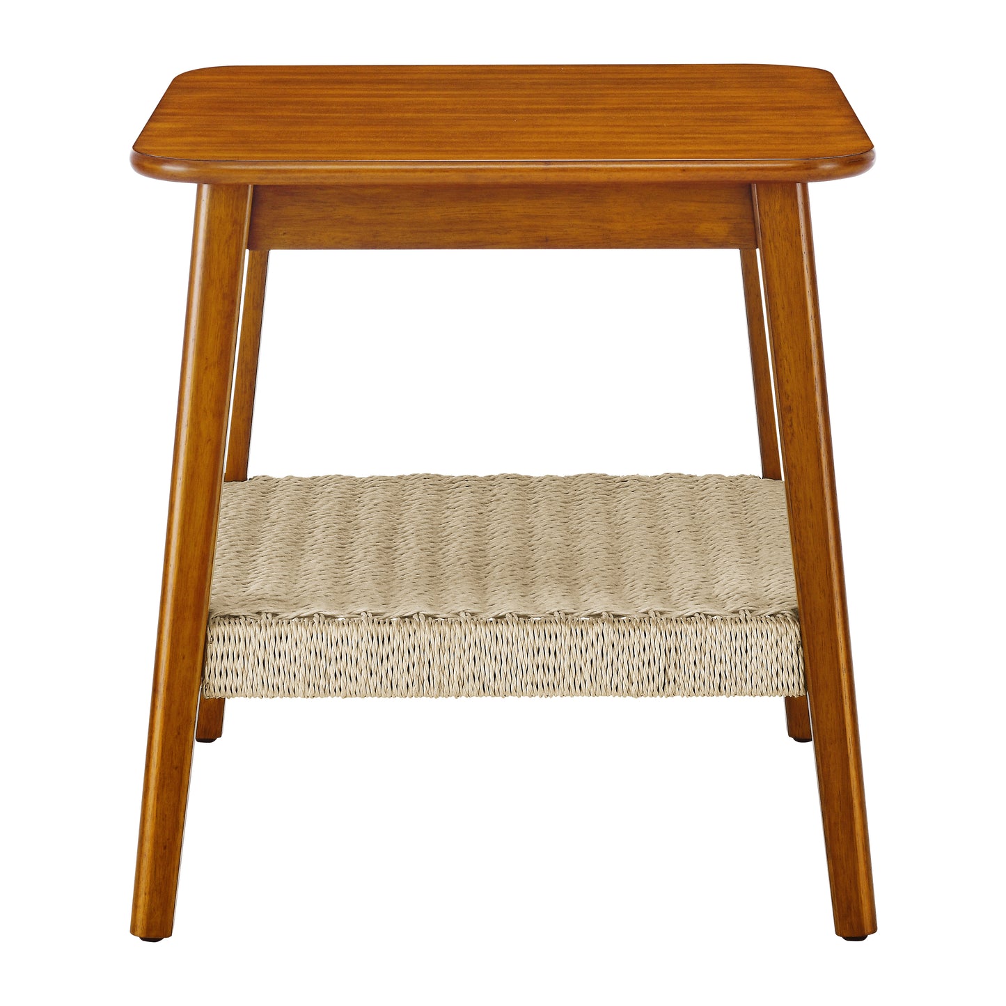 Walnut Woven Side Table with Storage for Living Room