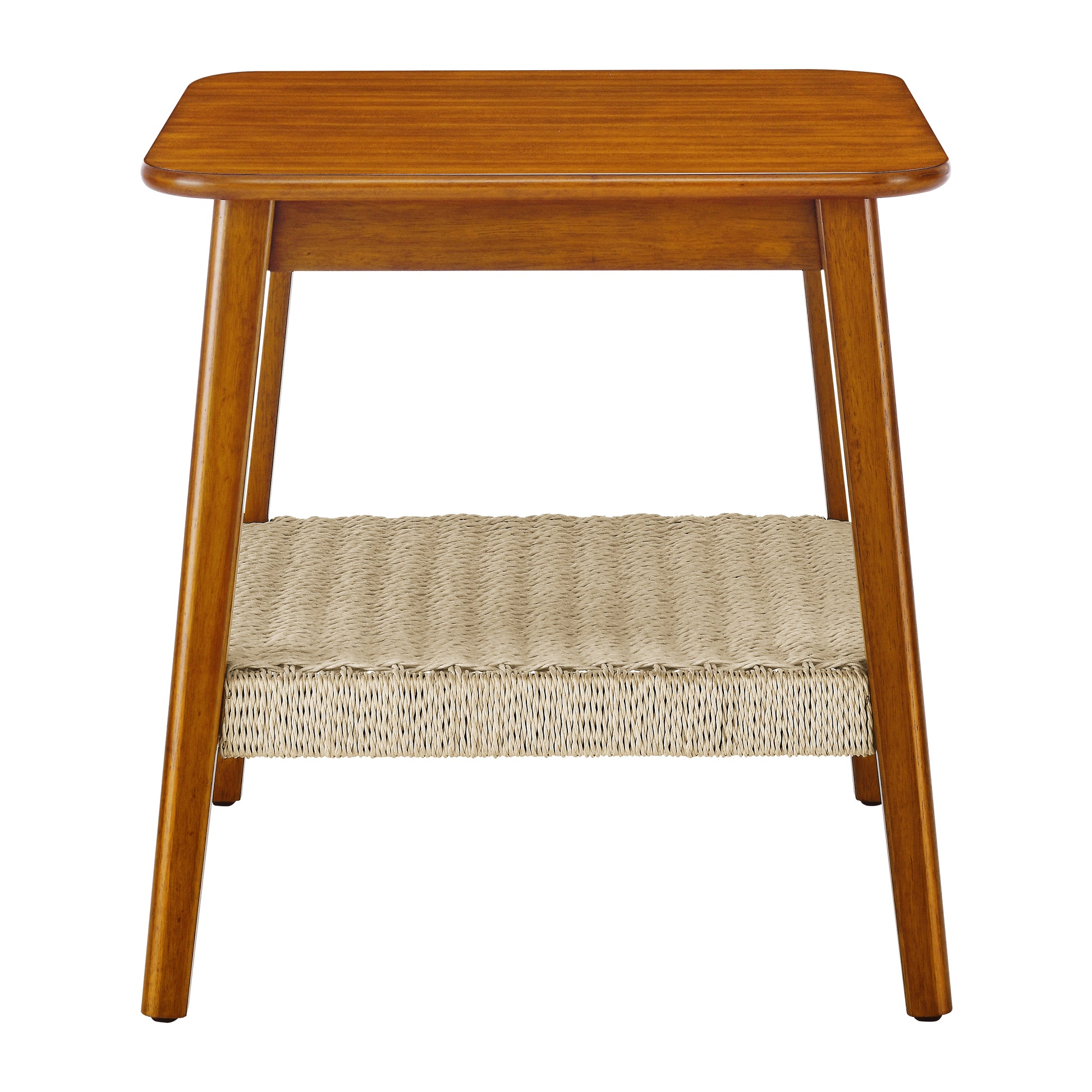 Walnut Woven Side Table with Storage for Living Room