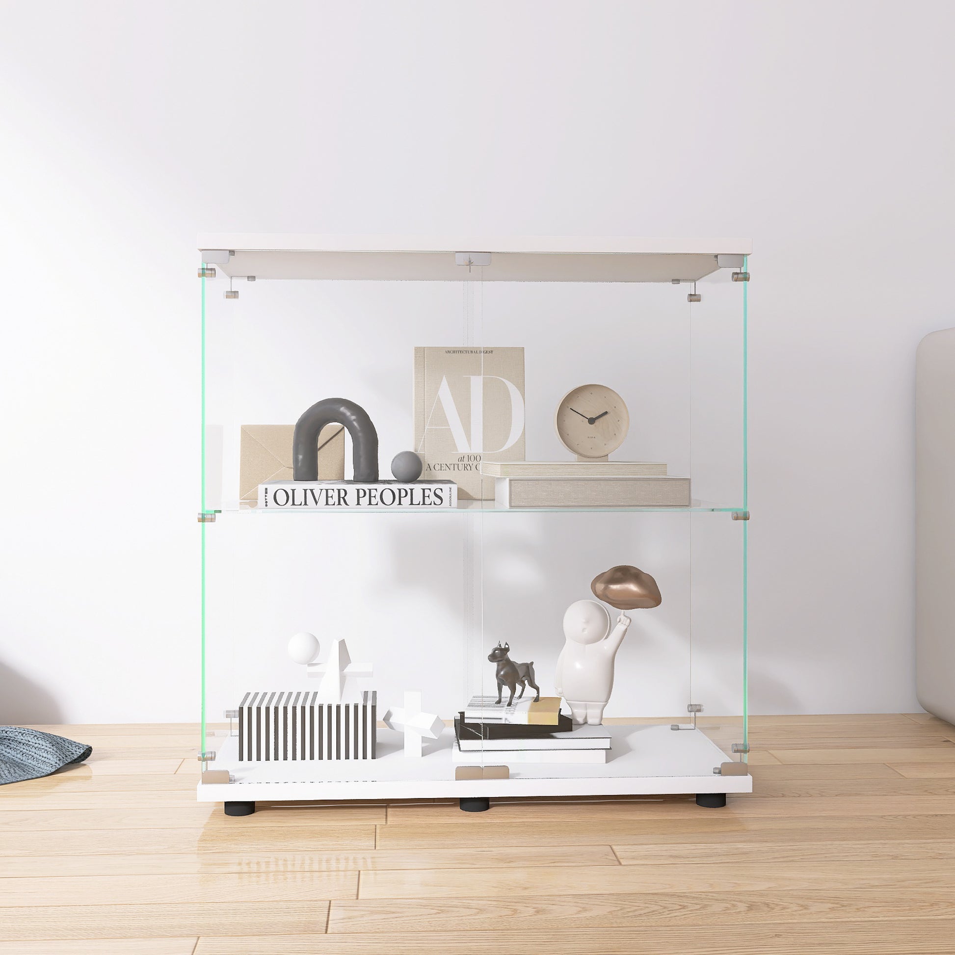 Glass Display Cabinet - 2 Shelf White Curio Storage