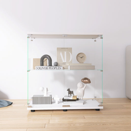 Glass Display Cabinet - 2 Shelf White Curio Storage