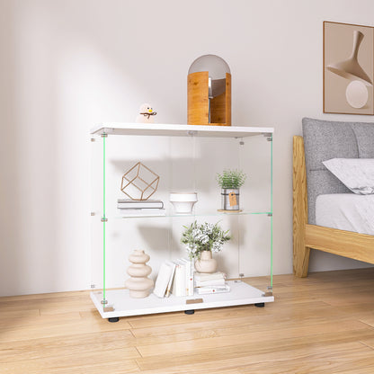 Glass Display Cabinet - 2 Shelf White Curio Storage