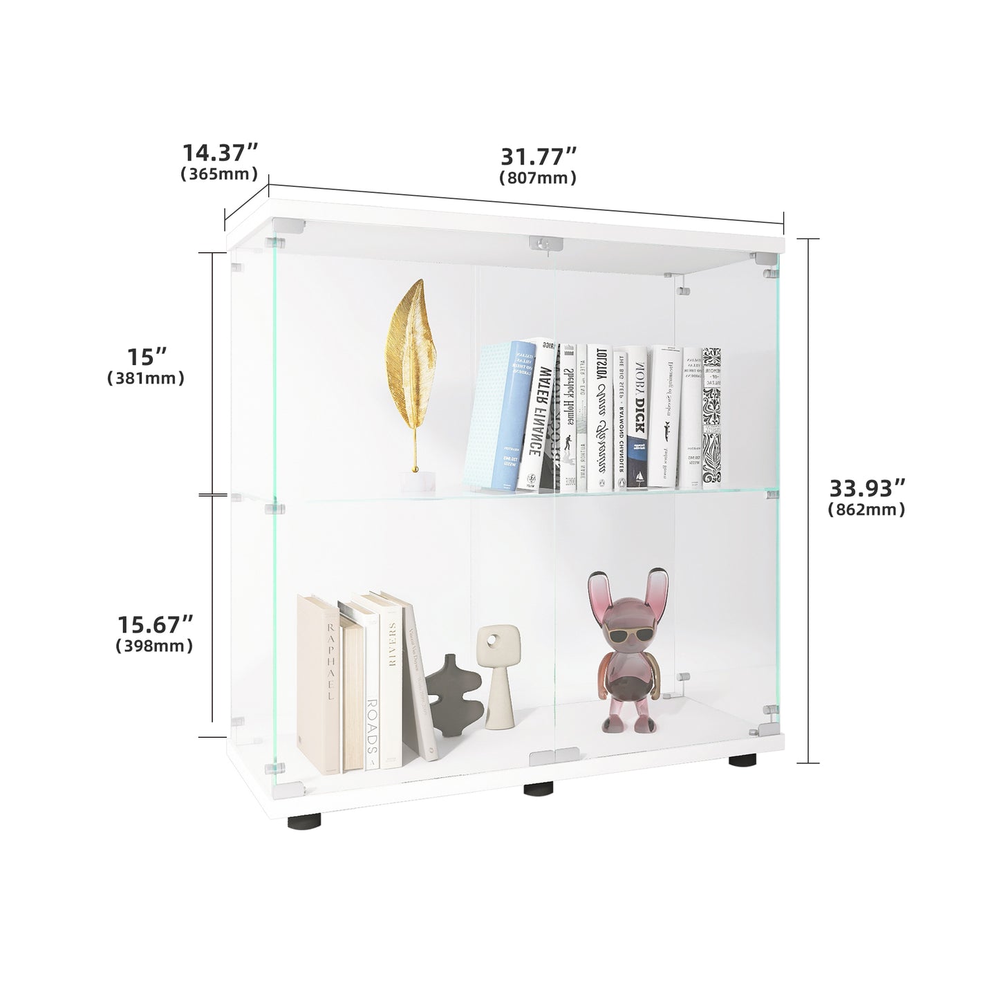 Glass Display Cabinet - 2 Shelf White Curio Storage