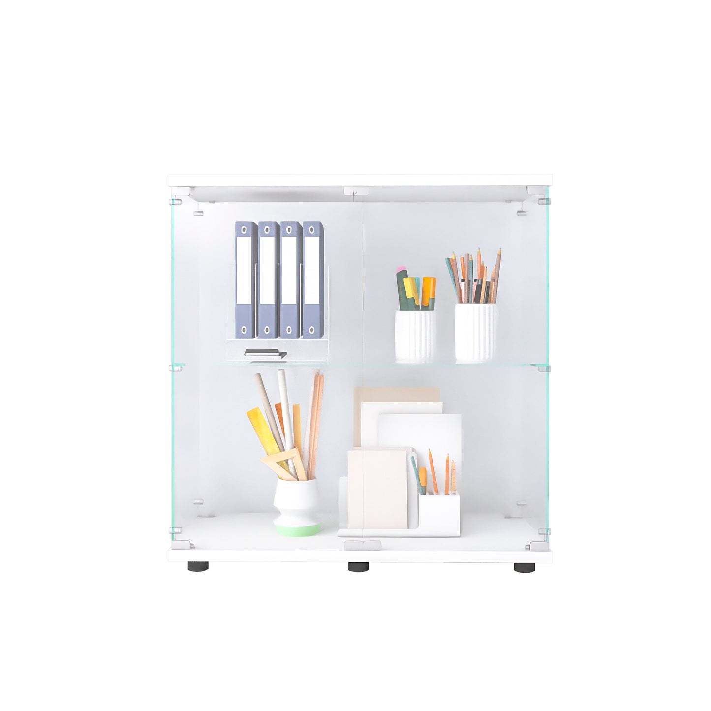 Glass Display Cabinet - 2 Shelf White Curio Storage